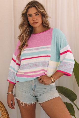 Pink and Mint Bell Sleeve Sweater
