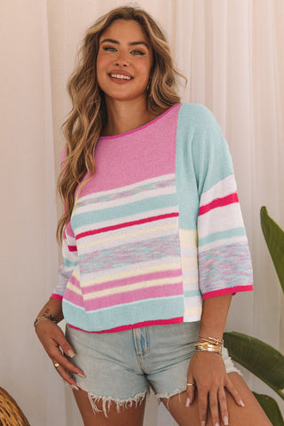Pink and Mint Bell Sleeve Sweater