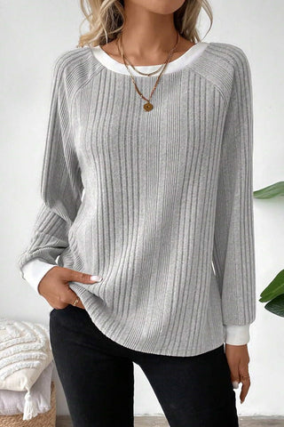 Soft Ribbed Knit Top - Gray