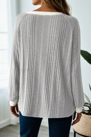 Soft Ribbed Knit Top - Gray