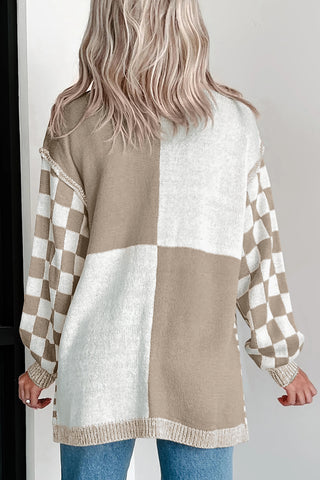 Checkered Cardigan - Taupe