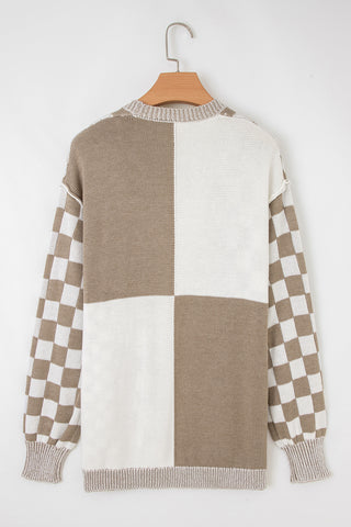Checkered Cardigan - Taupe