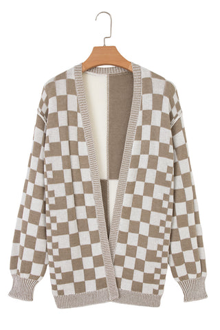 Checkered Cardigan - Taupe