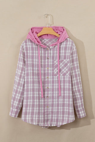 Hooded Plaid Top - Pink