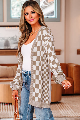 Checkered Cardigan - Taupe