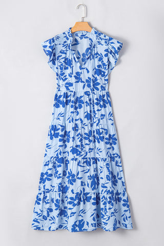 Santorini Sunsets Midi Dress - Blue Floral