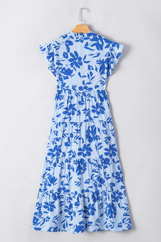 Santorini Sunsets Midi Dress - Blue Floral