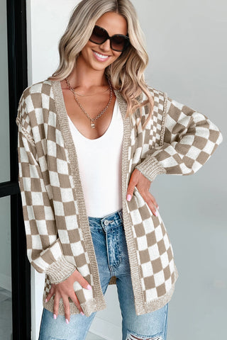 Checkered Cardigan - Taupe