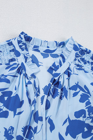 Santorini Sunsets Midi Dress - Blue Floral