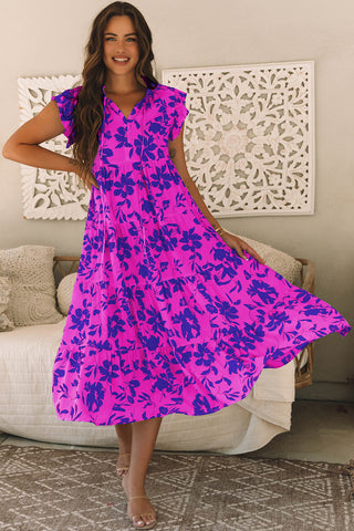 Santorini Sunsets Midi Dress - Purple Floral - Ships Friday 3/28