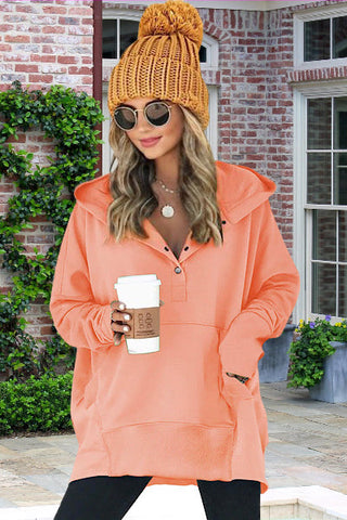 Henley Style Fall Hoodie - Orange