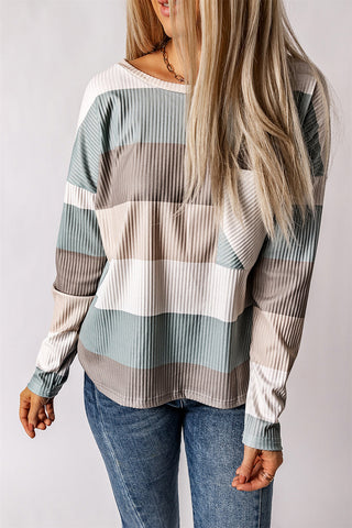 Ribbed Striped Top - Gray and Blue