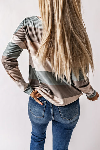 Ribbed Striped Top - Gray and Blue