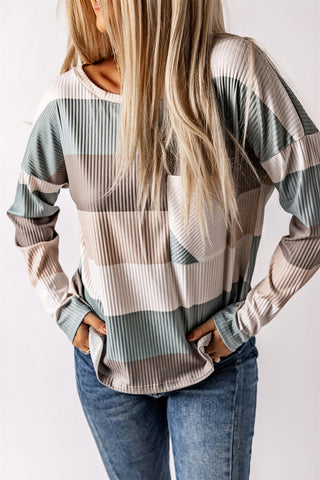 Ribbed Striped Top - Gray and Blue