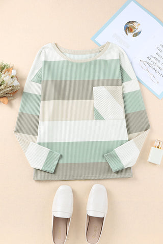 Ribbed Striped Top - Gray and Blue