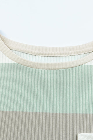 Ribbed Striped Top - Gray and Blue