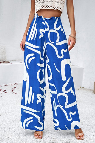 Abstract Wide Leg Pants - Blue