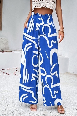 Abstract Wide Leg Pants - Blue