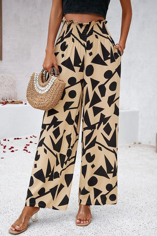 Abstract Wide Leg Pants - Beige