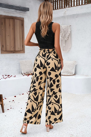 Abstract Wide Leg Pants - Black