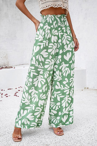 Abstract Wide Leg Pants - Green