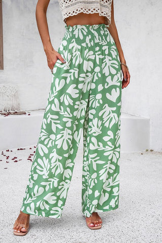 Abstract Wide Leg Pants - Green