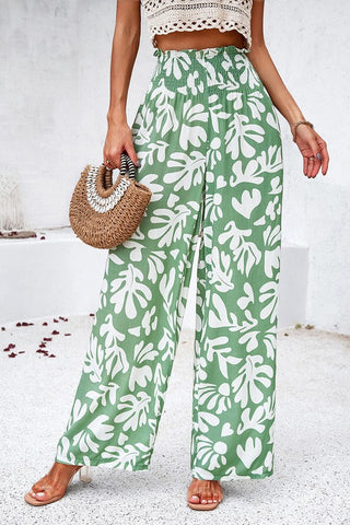 Abstract Wide Leg Pants - Green