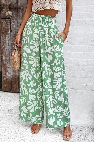 Abstract Wide Leg Pants - Green