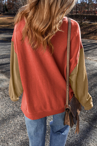 Contrast Sleeve Sweatshirt - Rust