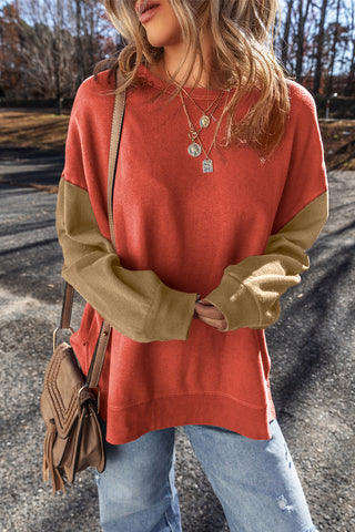 Contrast Sleeve Sweatshirt - Rust