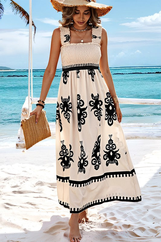 Damask Maxi Dress - Beige | Blue Chic Boutique Damask Maxi Dress - Beige | Blue Chic Boutique