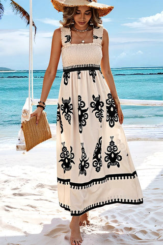 Damask Maxi Dress - Beige