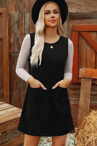 Corduroy Jumper Dress - Black
