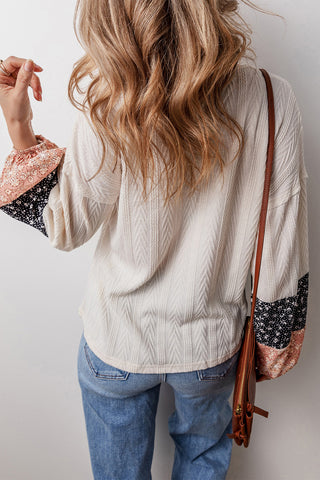 Textured Sweater Hoodie - Ivory and Pink