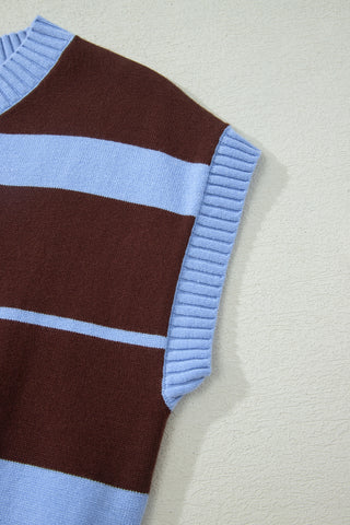 Brown and Blue Sleeveless Sweater