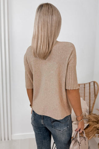 Half Sleeve Turtle Neck Sweater - Beige