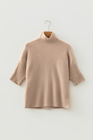 Half Sleeve Turtle Neck Sweater - Beige