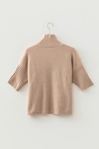 Half Sleeve Turtle Neck Sweater - Beige