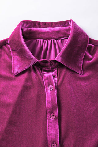 Velour Babydoll Button Up Top - Magenta