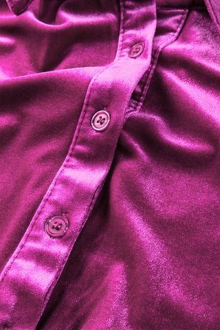 Velour Babydoll Button Up Top - Magenta