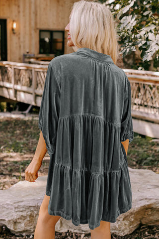Velour Babydoll Button Up Top - Gray