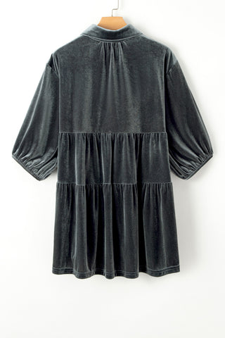 Velour Babydoll Button Up Top - Gray