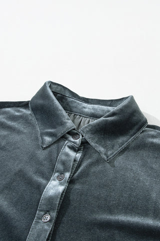 Velour Babydoll Button Up Top - Gray