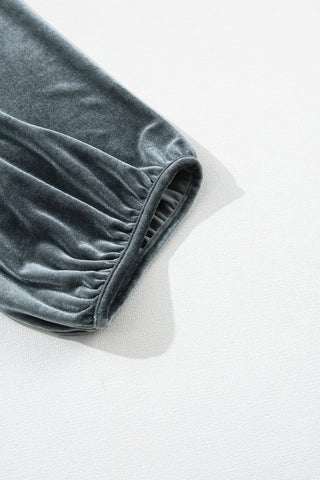 Velour Babydoll Button Up Top - Gray