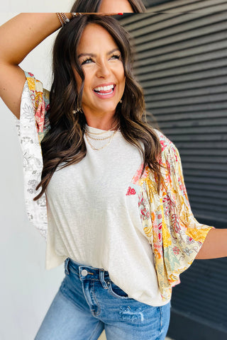 Boho Floral Flowy Sleeve Top