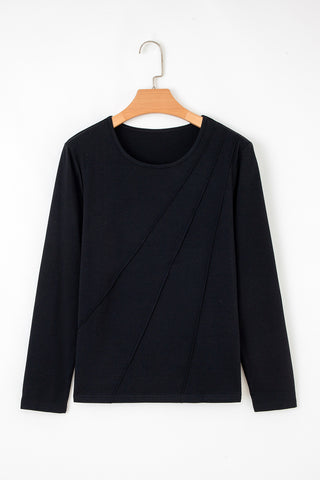 Pleated Long Sleeve Top - Black