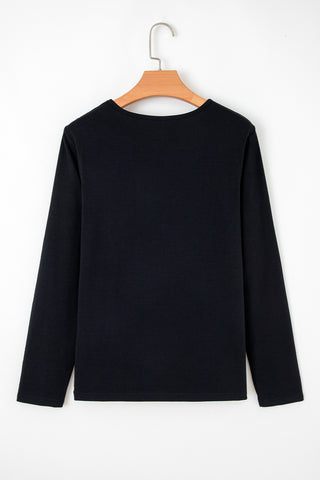 Pleated Long Sleeve Top - Black