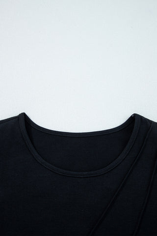 Pleated Long Sleeve Top - Black