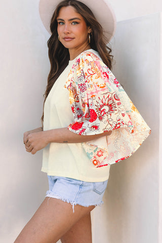 Boho Floral Flowy Sleeve Top