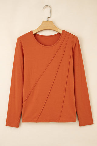 Pleated Long Sleeve Top - Red Clay